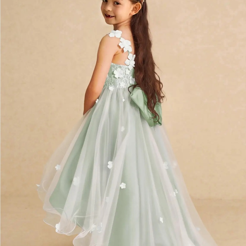 Sage Green Floral Tulle Girls' Dress